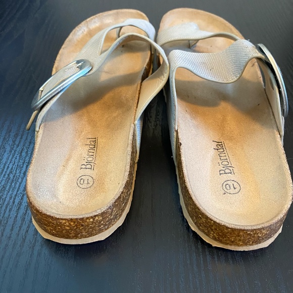 Bjorndal Womens Toe Loop Cork Footbed Sandals Buckle Slide, Gray Brown SZ 10 - Picture 5 of 10